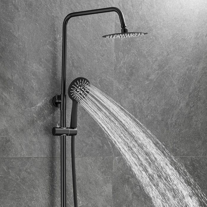 Barra de ducha monomando redonda ajustable hasta 120CM negro mate - Serie Ebro - Imagen 4