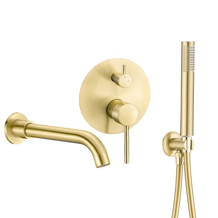 Grifo de bañera monomando dorado cepillado con caño de 21CM - Serie jucar