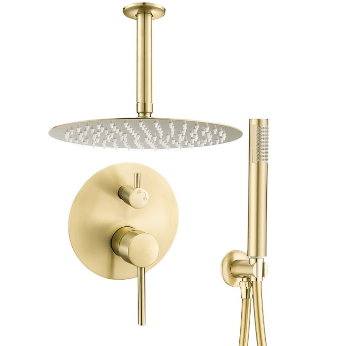 Douche encastré monocommande au plafond ronde doré brossé Serie Jucar