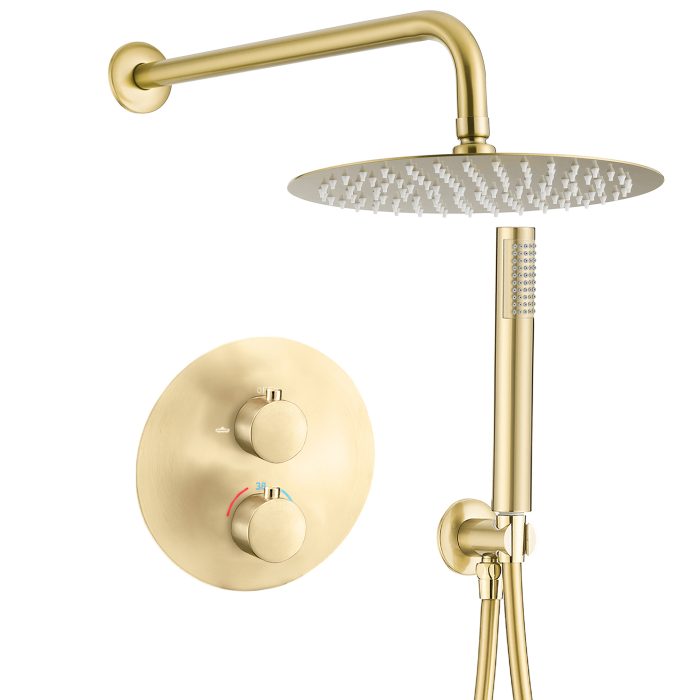 Ducha empotrada termostática pared redonda dorado cepillado Serie Jucar