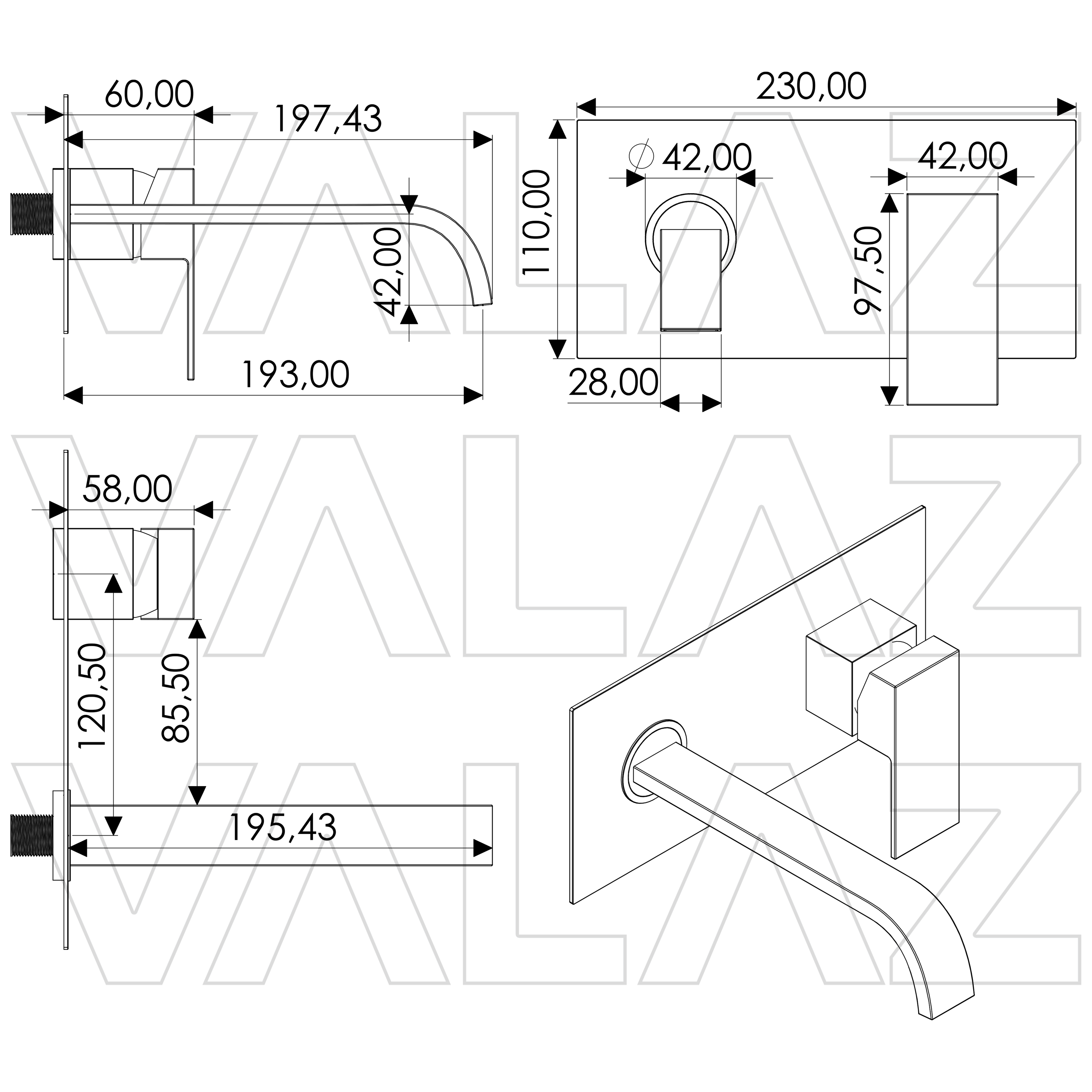 Grifo de lavabo empotrado ovalado con embellecedor cuadrado dorado  cepillado serie sil – VALAZ – Fabricación y comercialización de grifería