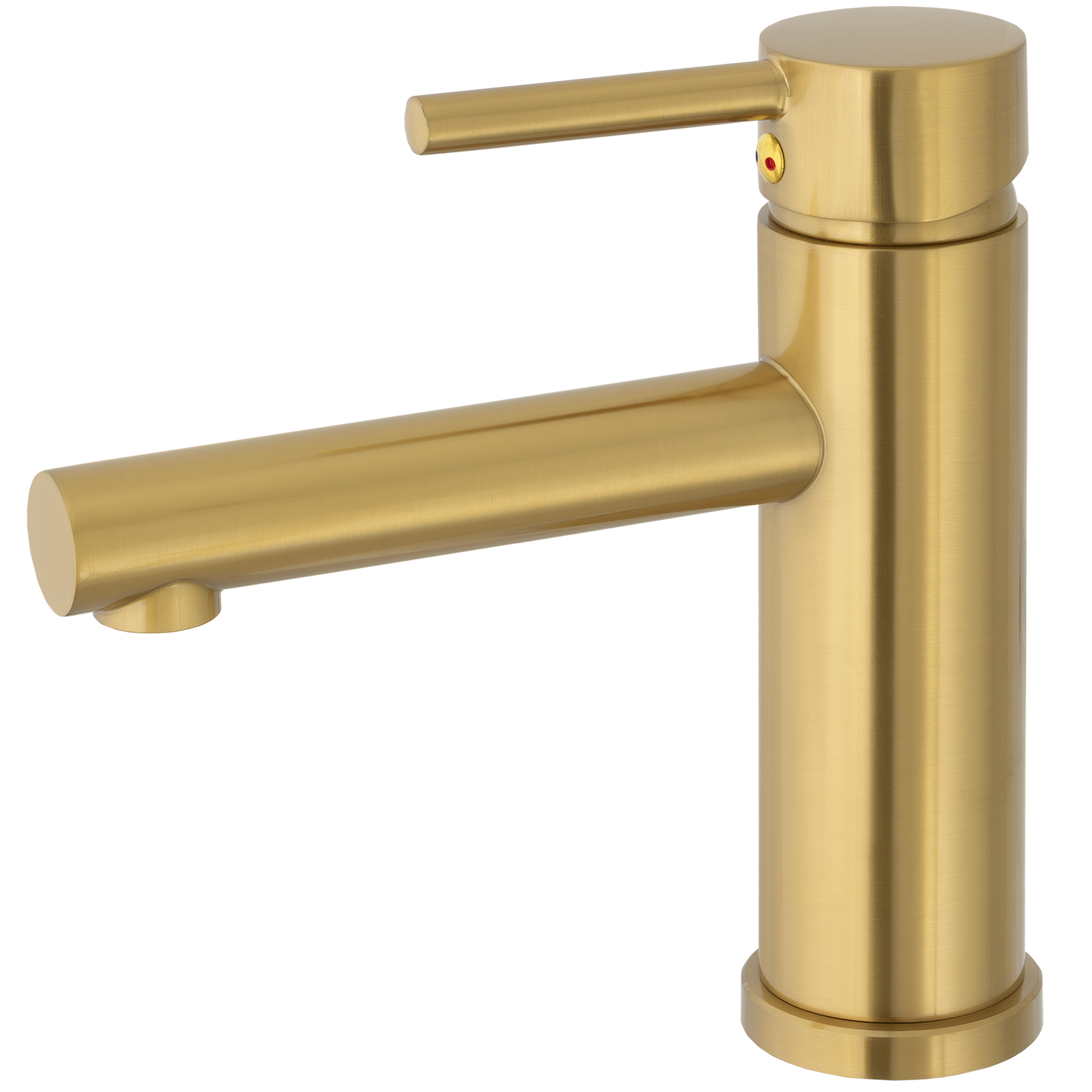 Grifo de lavabo monomando redondo caño recto dorado cepillado - Serie Palancia