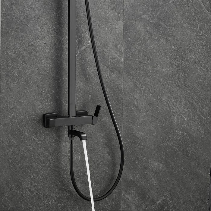 Barra de ducha/bañera monomando cuadrada ajustable hasta 145CM negro mate - Serie Segura - Imagen 4