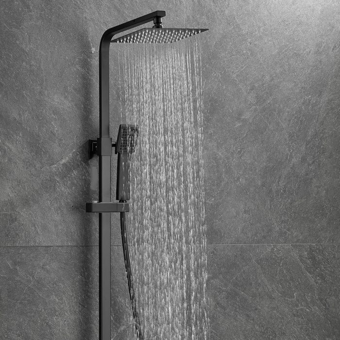 Barra de ducha/bañera monomando cuadrada ajustable hasta 145CM negro mate - Serie Segura - Imagen 5