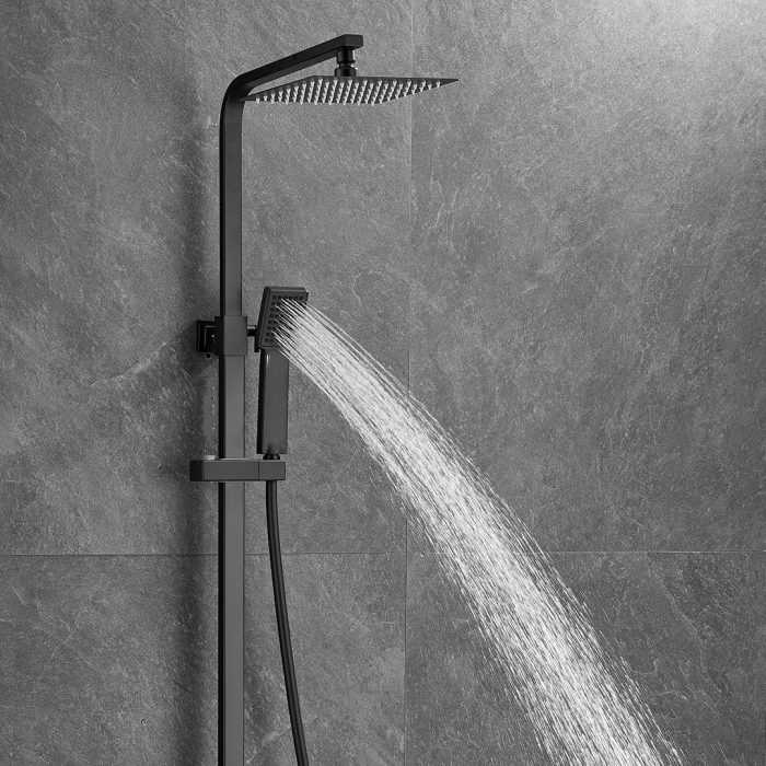 Barra de ducha/bañera monomando cuadrada ajustable hasta 145CM negro mate - Serie Segura - Imagen 6
