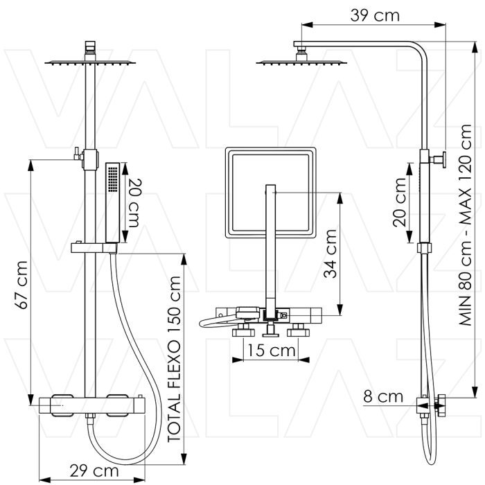 Barra de ducha termostática cuadrada ajustable hasta 120CM cromada - Serie Segura - Imagen 2