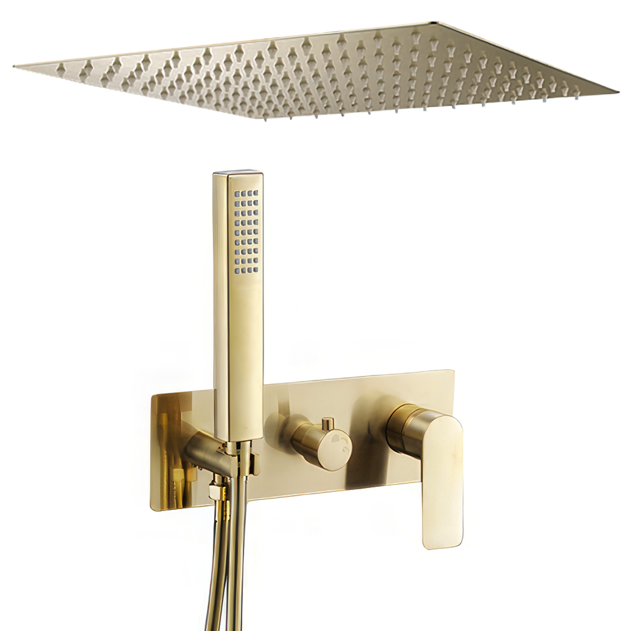 Douche encastrable monocommande au ras carrée doré brossé serie Miño