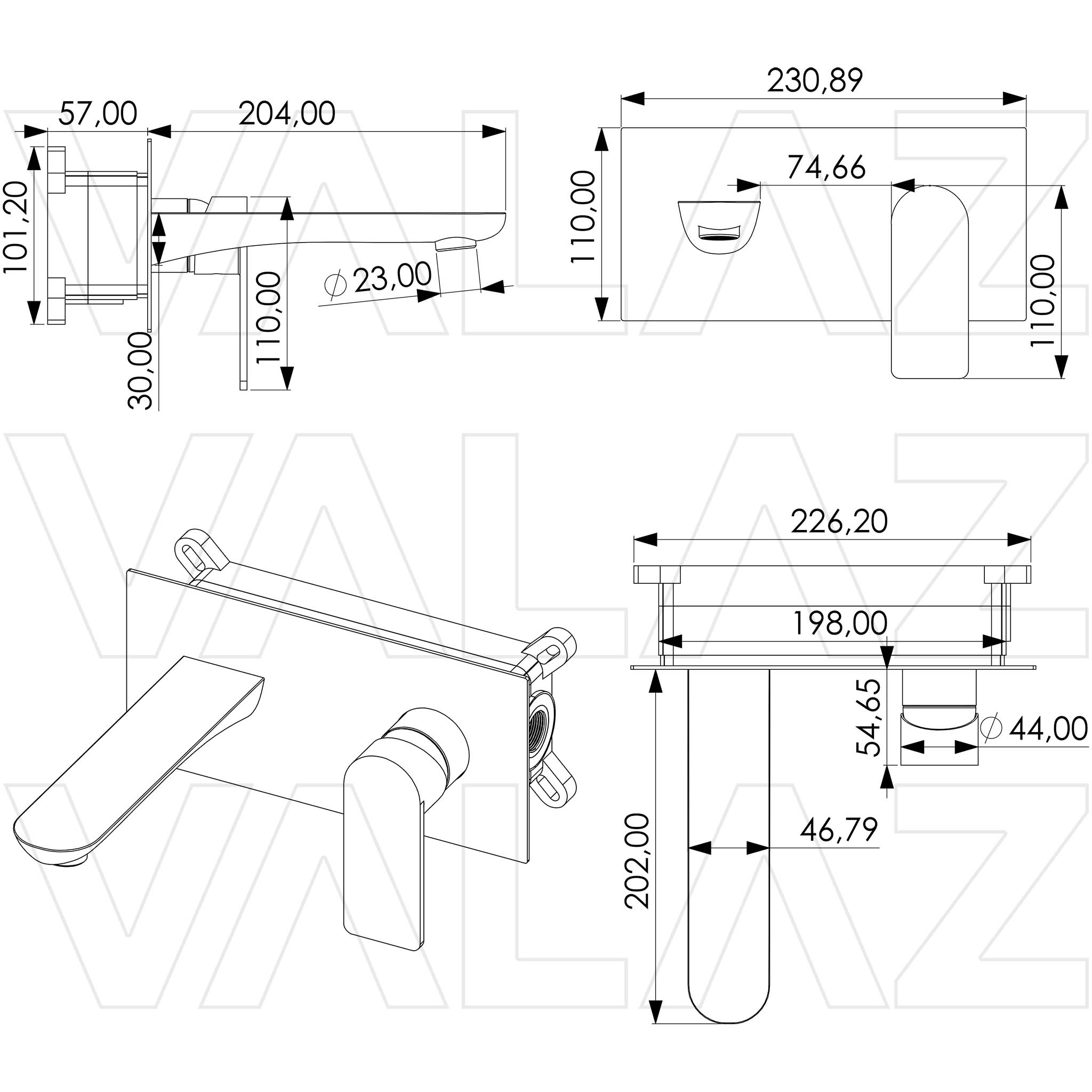 Grifo de lavabo empotrado ovalado con embellecedor cuadrado negro mate  serie sil – VALAZ – Fabricación y comercialización de grifería