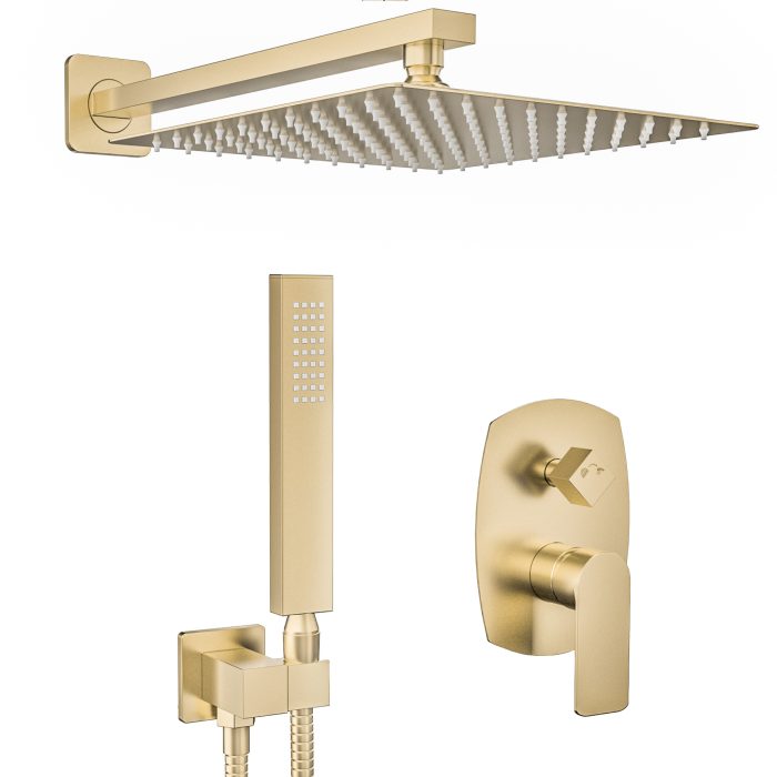 Ducha empotrada monomando ovalada/cuadrada a pared oro mate con protección PVD - serie Esla