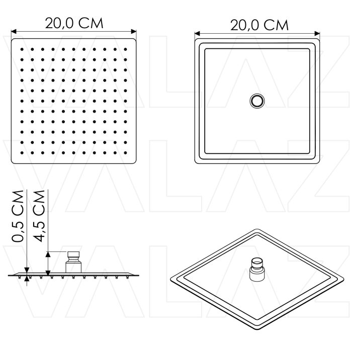 Rociador cuadrado 20cm acero inox cromo - immagine 2