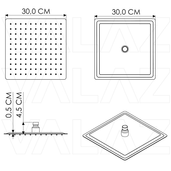 Rociador cuadrado 30cm acero inox cromo - immagine 2