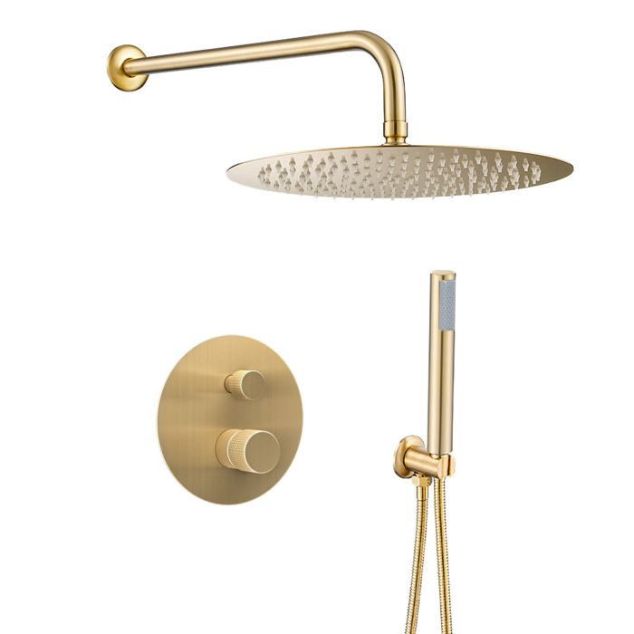 Ducha empotrada monomando pared redonda maneta luxury oro mate con protección PVD - Serie Besaya