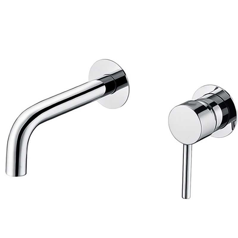Grifo lavabo empotrado redondo monomando cromado con caño de 15CM fino y fijo - Serie Deva