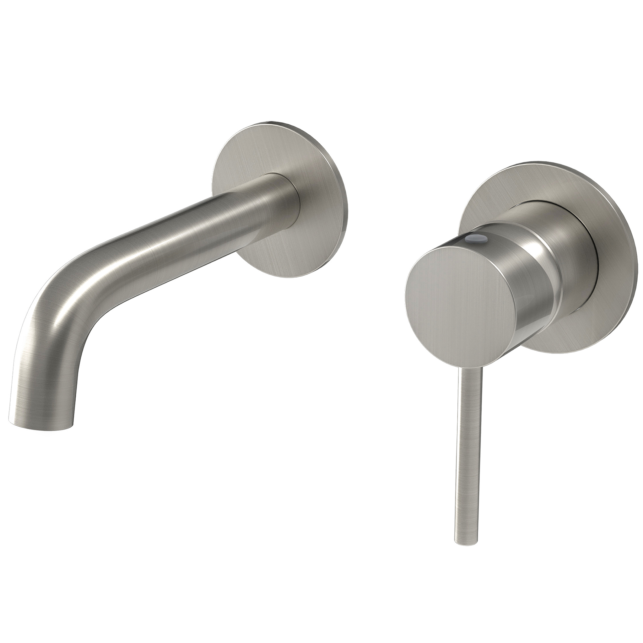 Grifo lavabo empotrado redondo monomando acero cepillado con caño de 15cm fino y fijo - Serie Deva