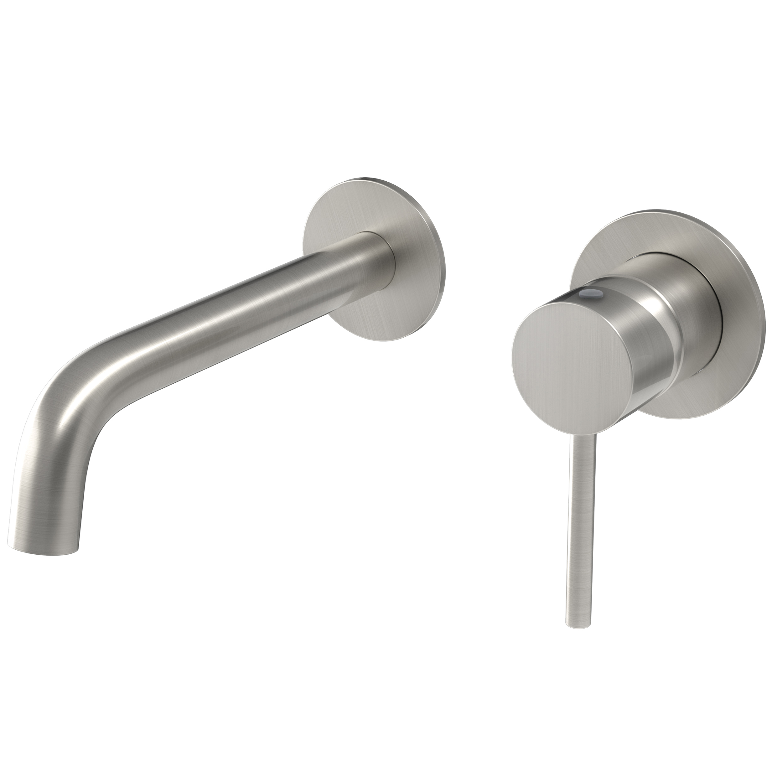 Grifo lavabo empotrado redondo monomando acero cepillado con caño de caño 21cm fino y fijo - Serie Deva