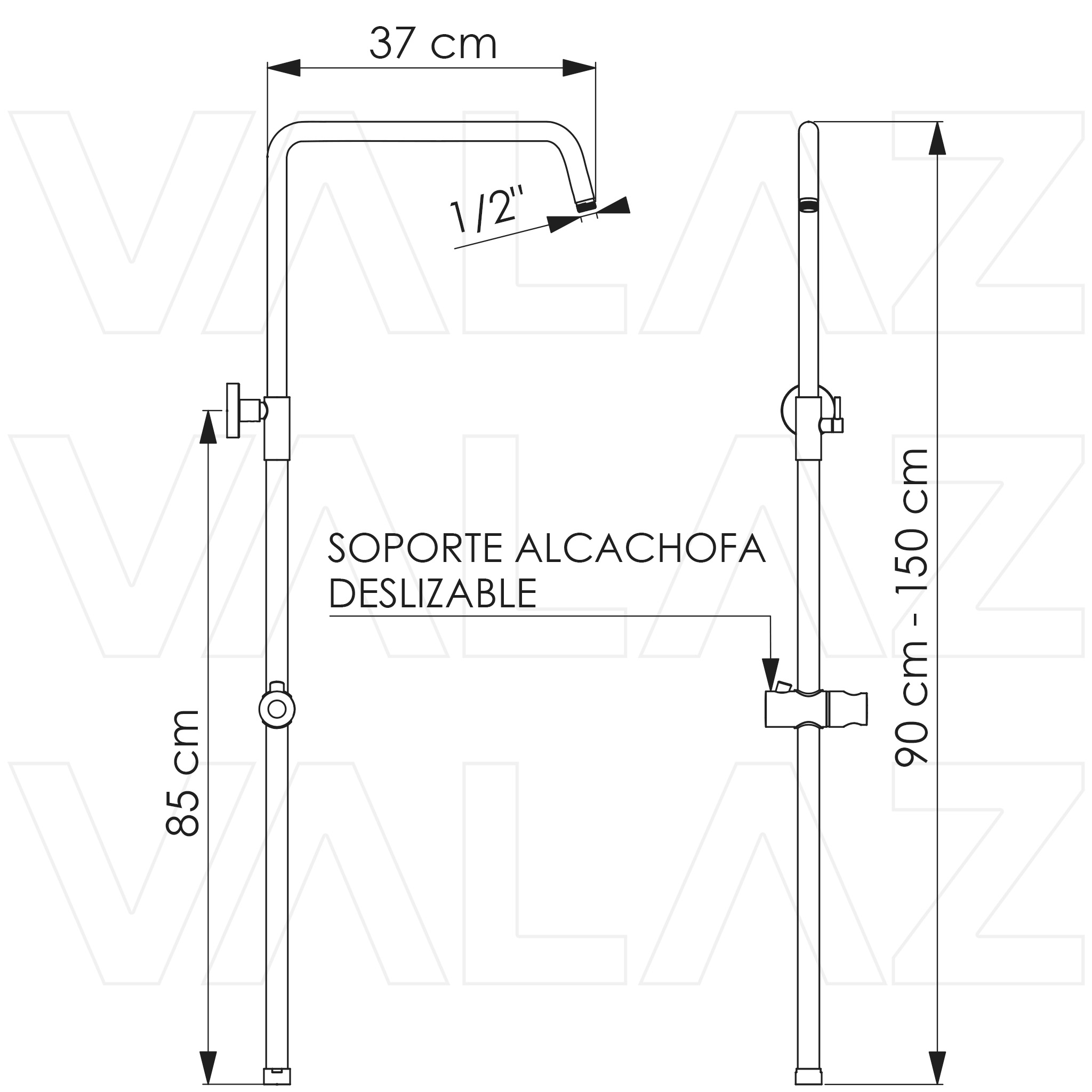 Barra de ducha/bañera ajustable hasta 150CM en cromado - Imagen 2