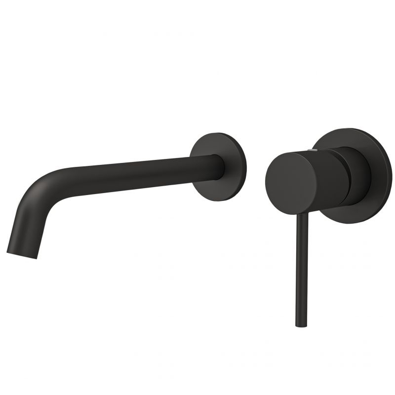 Grifo lavabo empotrado redondo monomando negro mate con caño 21CM - Serie Cenia