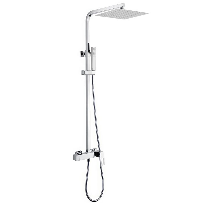Barra de ducha monomando cuadrada ajustable hasta 120CM con maneta hueca cromada - Serie Cabrera