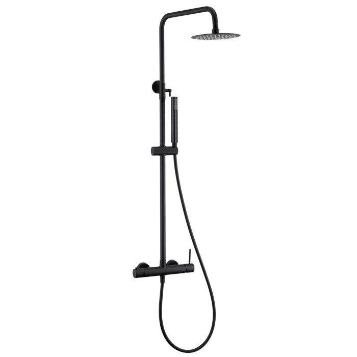 Barra de ducha monomando redonda ajustable hasta 120CM negro mate - Serie Palancia