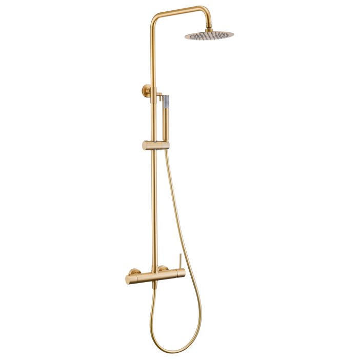 Barra de ducha monomando redonda ajustable hasta 120CM oro mate con protección PVD - Serie Palancia