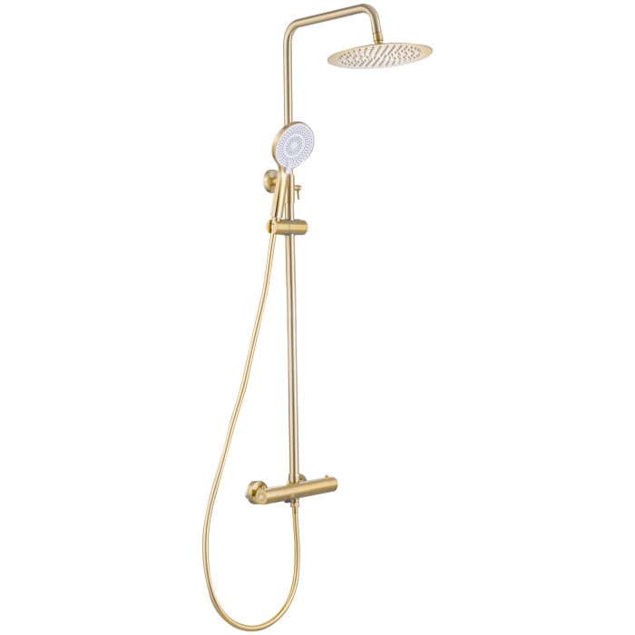 Barra de ducha/bañera termostática redonda ajustable hasta 150CM oro mate con protección PVD - Serie Ebro
