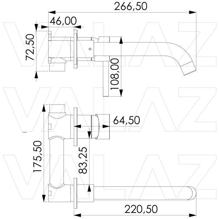 Grifo de lavabo empotrado redondo monomando de con caño 21cm oro mate con protección PVD - Serie Guadiana - Imagen 2