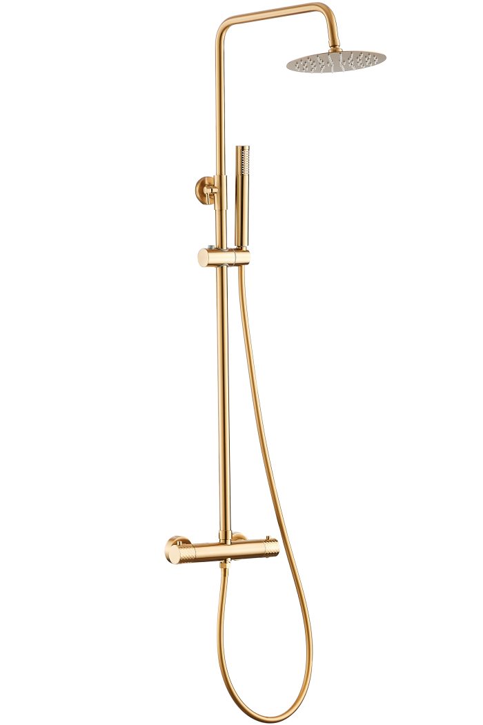 Barra de ducha termostática redonda ajustable hasta 120CM dorado cepillado - Serie Birim