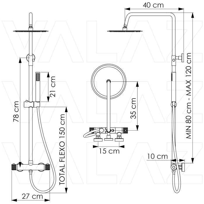 Barra de ducha termostática redonda ajustable hasta 120CM dorado cepillado - Serie Birim - Imagen 2