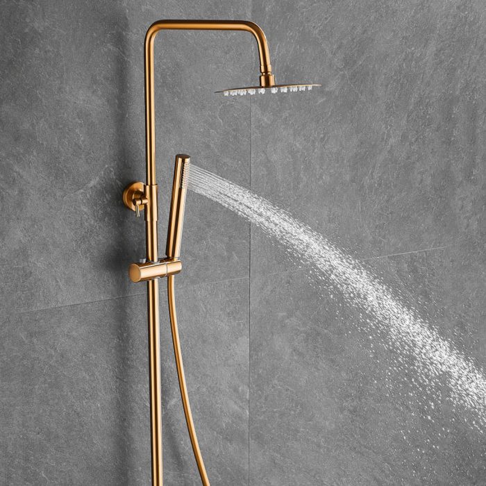 Barra de ducha termostática redonda ajustable hasta 120CM dorado cepillado - Serie Birim - Imagen 4
