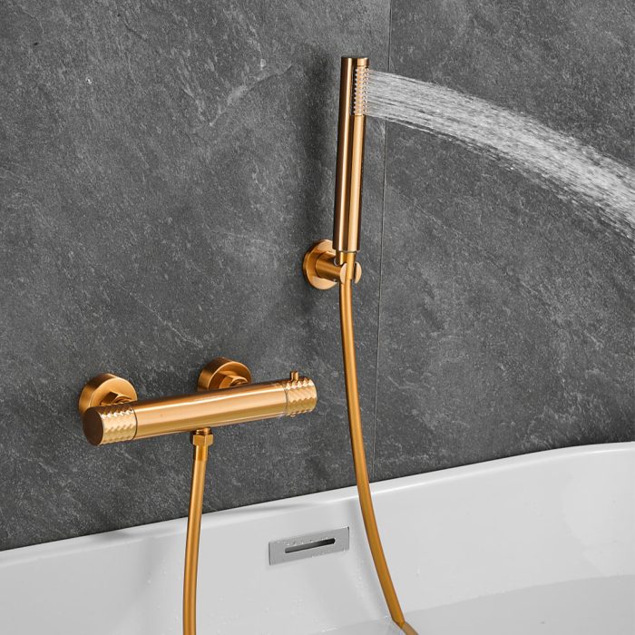 Grifo de ducha termostático dorado cepillado maneta luxury - Serie Birim - Image 4