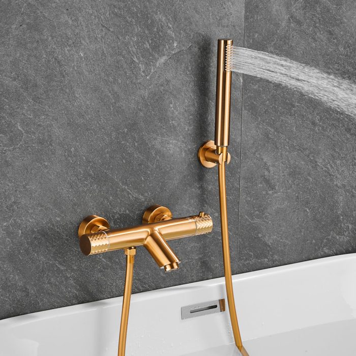 Grifo de ducha/bañera termostático dorado cepillado maneta luxury - Serie Birim - immagine 4