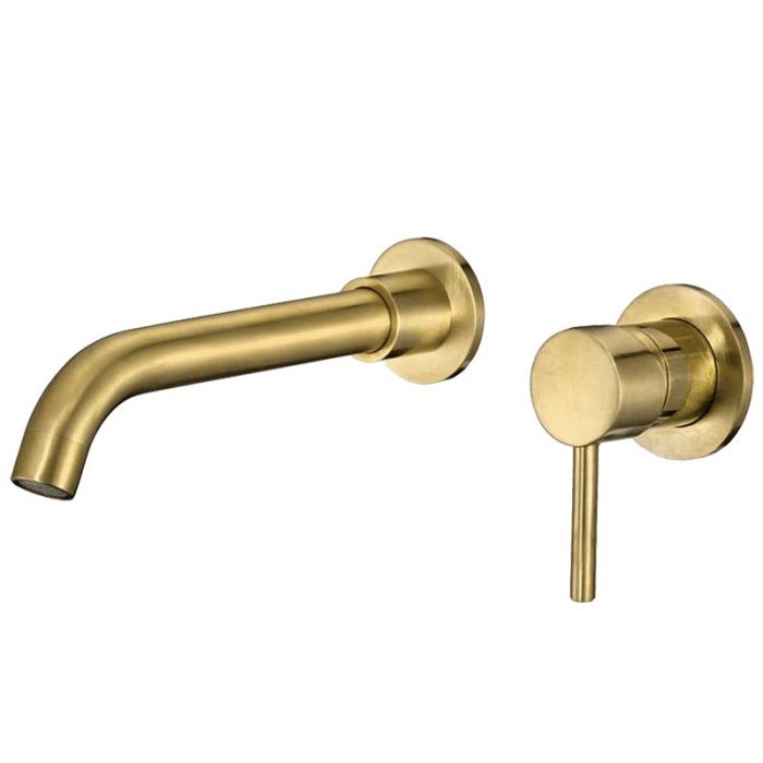 Grifo de lavabo empotrado redondo monomando de con caño 21cm oro mate con protección PVD - Serie Guadiana