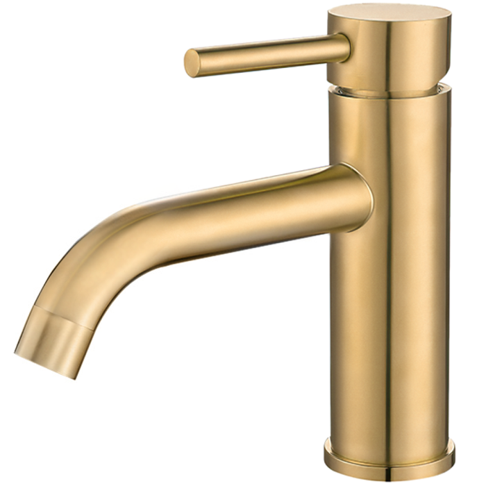 Grifo de lavabo monomando redondo oro mate con protección PVD - Serie Jabalón