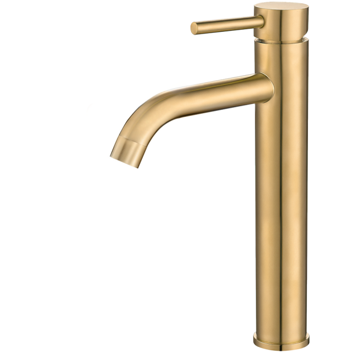 Grifo monomando de lavabo alto para pica redondo oro mate con protección PVD - Serie Jabalón