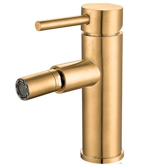 Grifo de bidet monomando redondo oro mate con protección PVD - Serie Jabalón