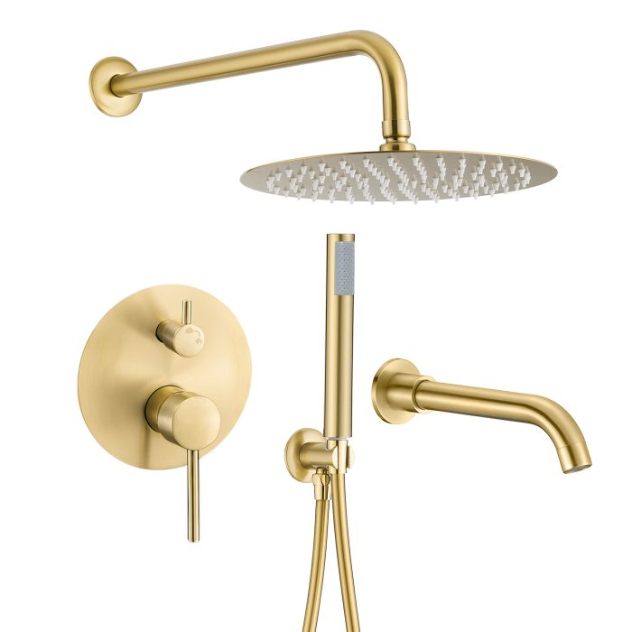 Ducha empotrada de bañera a pared oro mate con protección PVD - Serie Jucar