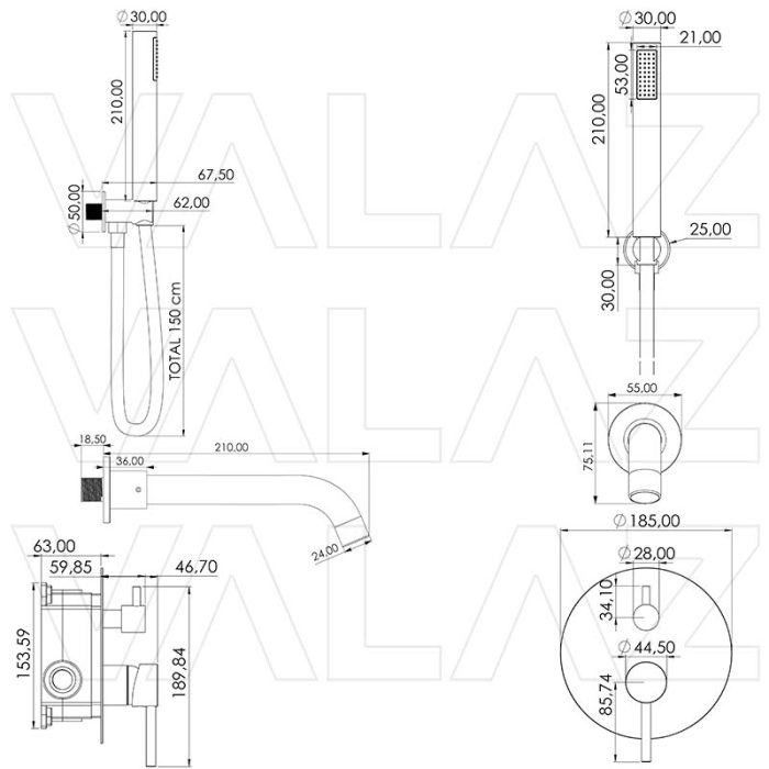 Grifo de bañera monomando empotrada oro mate con protección PVD - Serie Jucar - immagine 2