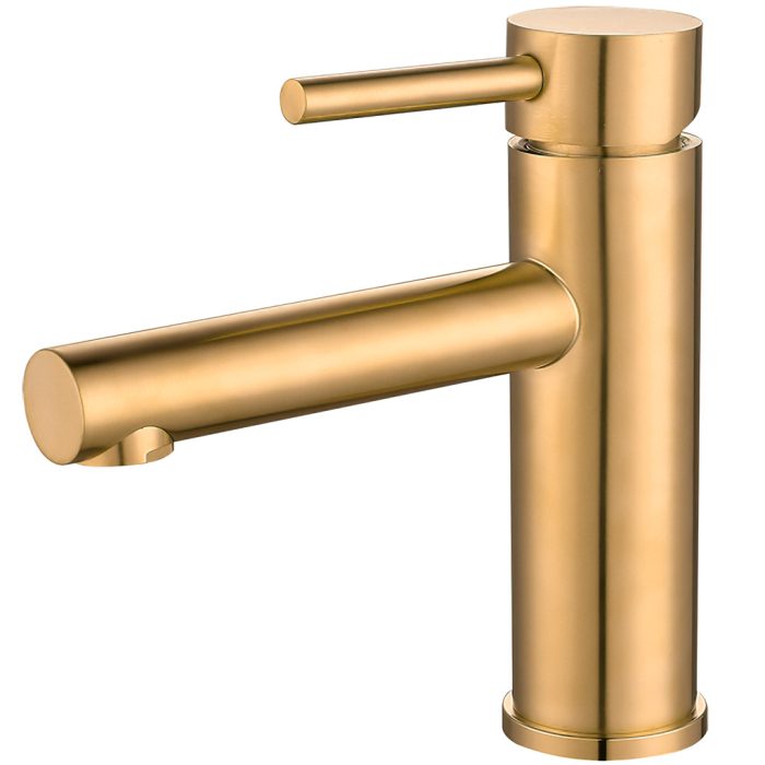 Grifo de lavabo monomando redondo caño recto oro mate con protección PVD - Serie Palancia