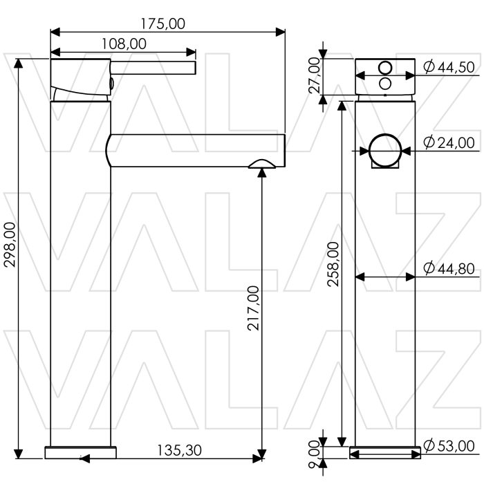 Grifo monomando de lavabo alto para pica redondo oro mate con protección PVD - Serie Palancia - Image 2