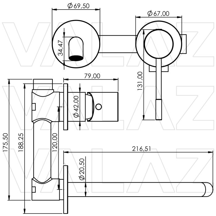 Grifo lavabo empotrado redondo monomando oro mate con protección PVD con maneta luxury y caño de 21cm - Serie Torina - immagine 2