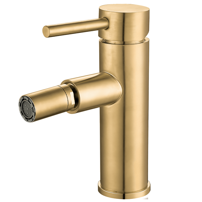 Grifo de bidet monomando redondo oro mate con protección PVD - Serie Jabalón