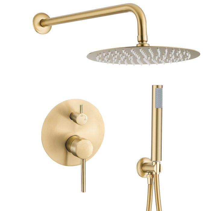 Ducha empotrada redonda a pared en oro mate con protección PVD - Serie Jucar