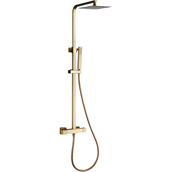 Barra de ducha termostática cuadrada ajustable hasta 120CM dorado cepillado - Serie Segura