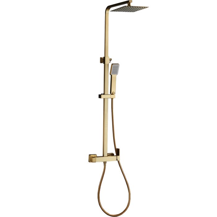 Barra de ducha monomando cuadrada ajustable hasta 120CM dorado cepillado - Serie Segura