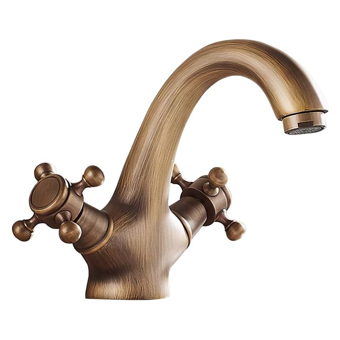 Grifo lavabo retro dorado envejecido bimando - Serie Adaja