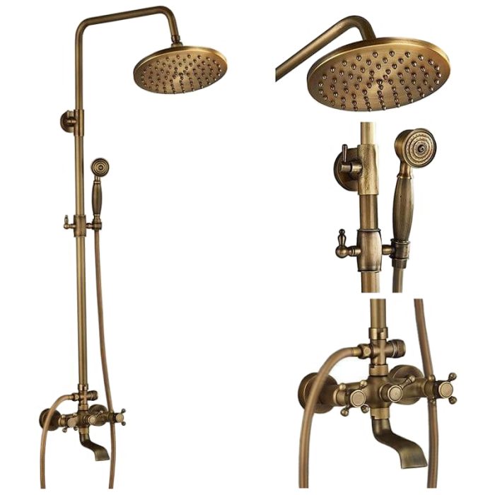 Barra de ducha/bañera vintage dorada envejecida retro bimando ajustable hasta 120CM - Serie Adaja