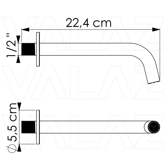 Caño redondo empotrado 21 cm cromado para lavabo - immagine 2