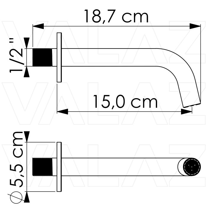 Caño redondo empotrado 15 cm oro mate con protección PVD para lavabo - immagine 3