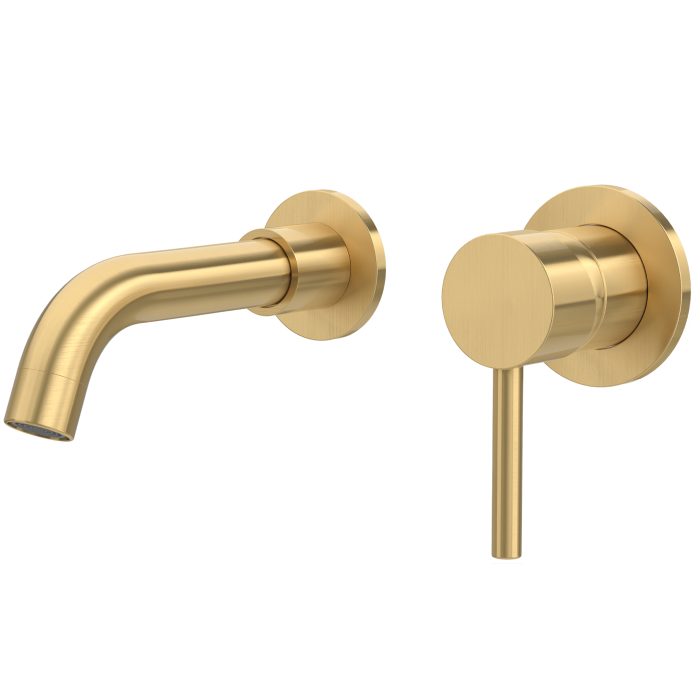 Grifo de lavabo empotrado redondo monomando oro mate con protección PVD caño 15CM - Serie Guadiana
