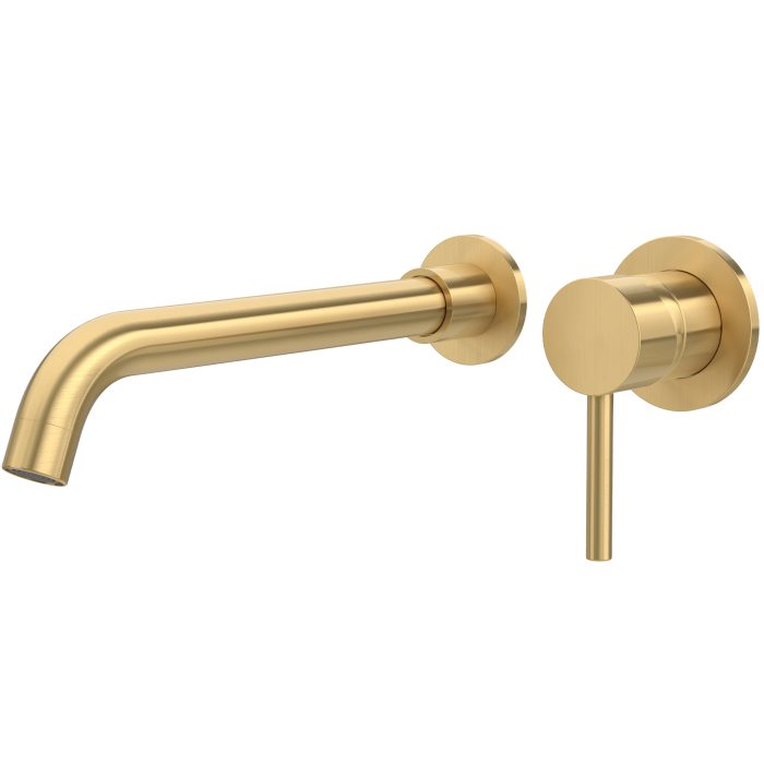 Grifo lavabo empotrado redondo monomando oro mate cepillado caño 26cm serie Guadiana